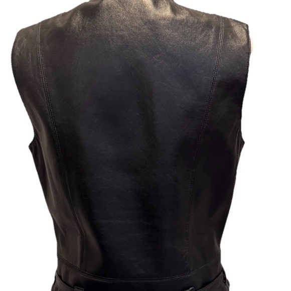 CAbi Black Leather Belted Biker Vest Sz Small - Picture 6 of 10